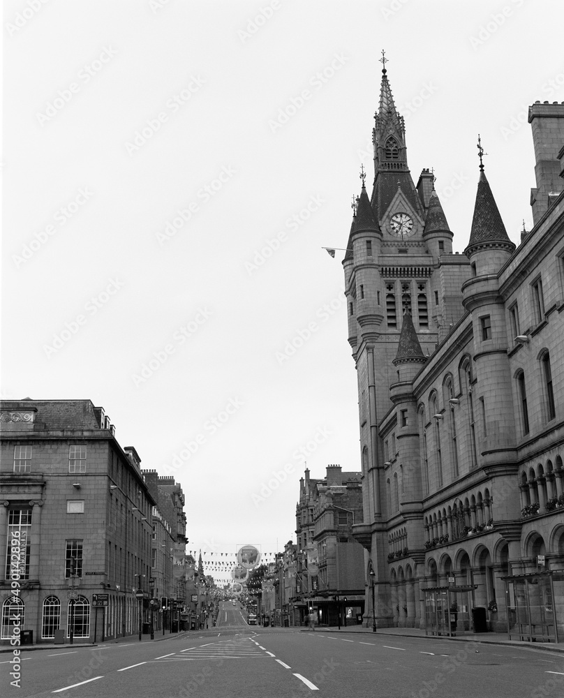 View on Union Street from Gallowgate - Black and White - Aberdeen - Scotland - UK.