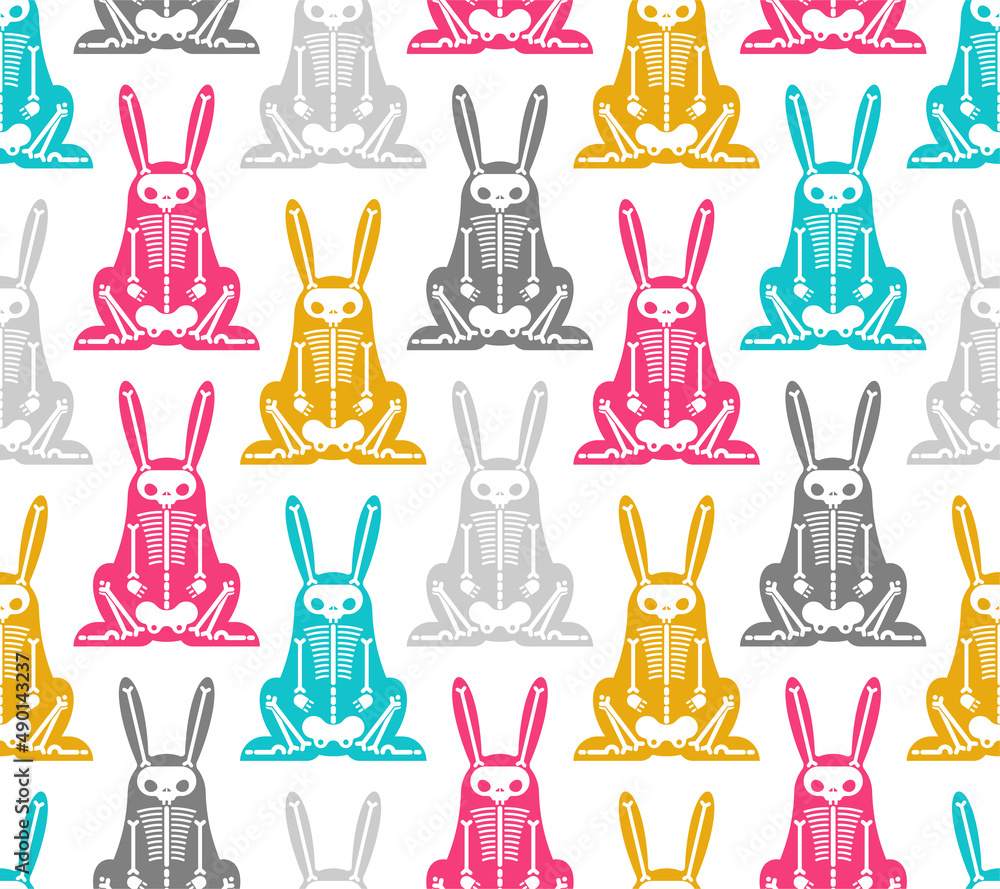 Skeleton Rabbit cartoon pattern seamless. Skull hare background Skeleton Rabbit cartoon pattern seamless. Skull hare background
