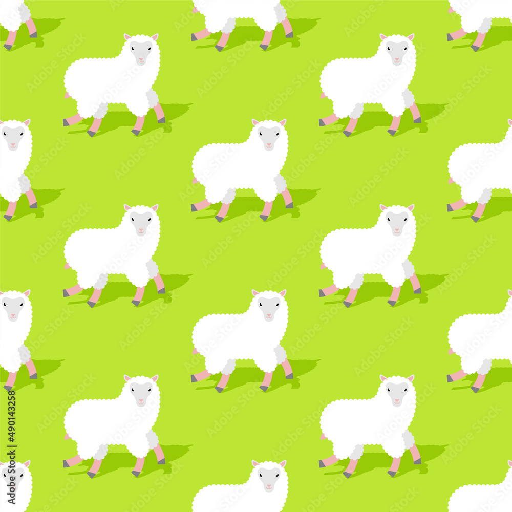 Fototapeta premium Sheep pattern seamless. Lamb background. Farm animal texture. Baby fabric ornament. Vector illustration