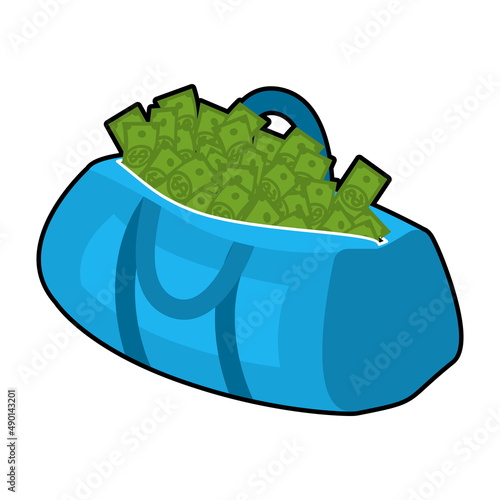 Sports bag with money. athletic bag with cash. Vector illustration