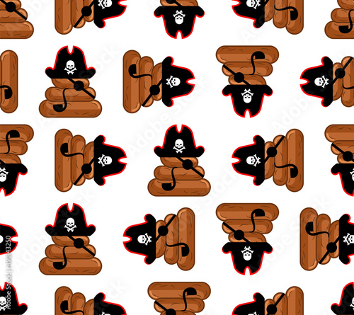 Shit pirate pattern seamless. filibuster turd in pirate hat. Baby fabric ornament