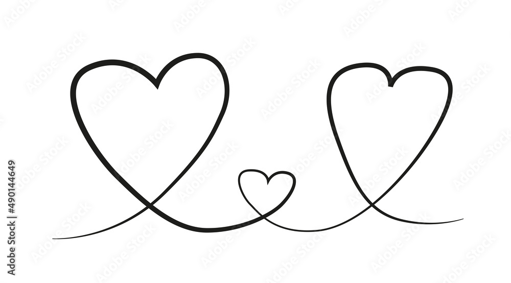 Three hearts, a symbol of family and love and family in one contour Three hearts, a symbol of family and love and family in one contour
