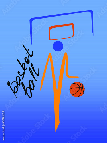 vector illustration in sports style featuring a stylized basketball logo in blue-orange shades for prints on banners, t-shirts, cards, covers