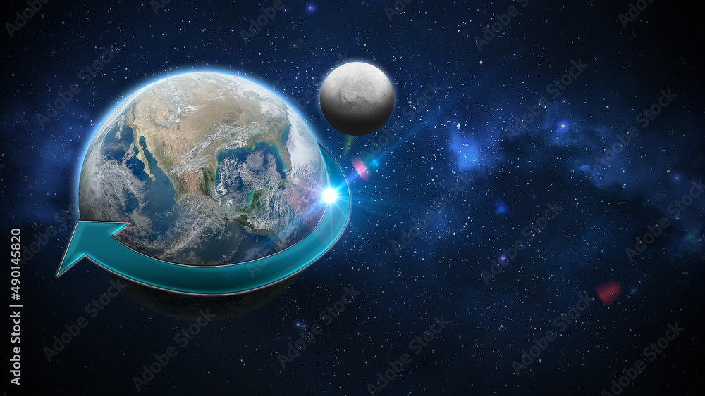 Fototapeta premium Planet Earth with indication of rotation movement with blue background with stars representing the universe