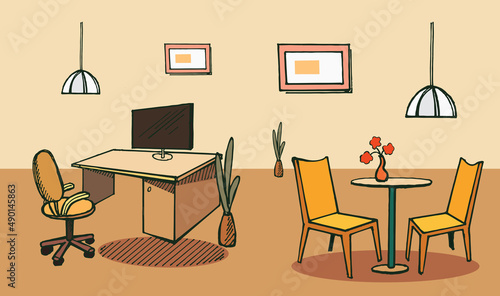 Interior of a room, office, rest room. Room illustration. Vector image.  © podtin