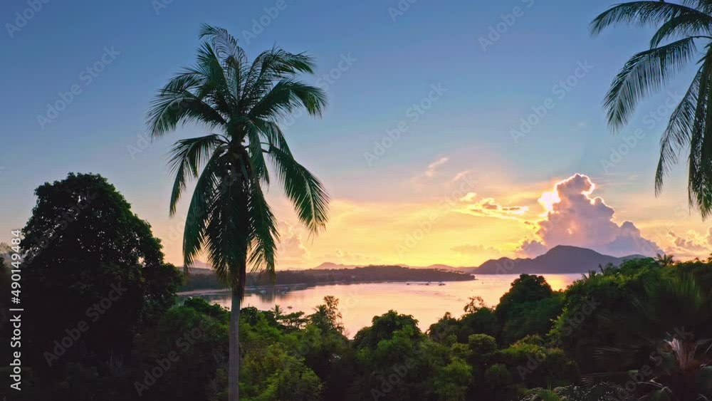 Tranquil tropical nature sunset aerial view. Travel to Phuket Thailand Tranquil tropical nature sunset aerial view. Travel to Phuket Thailand