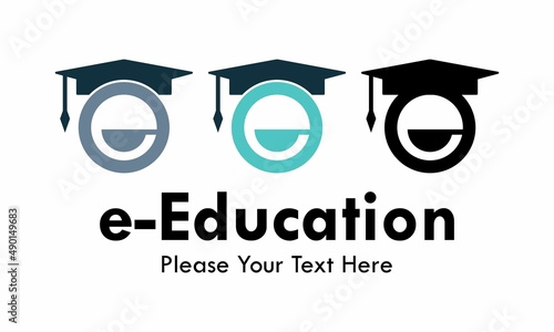 e letter with hat graduation logo template illustration