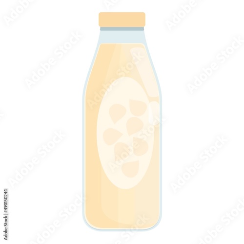 Nut milk bottle icon cartoon vector. Vegetable drink. Vegan milk