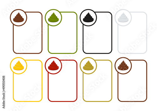 Poop color shades stool template  set isolated on white background. Nornal brown pill of shit and abnormal green, red, black, white inclusion. Flat vector clip art baby or animal poo illustration.