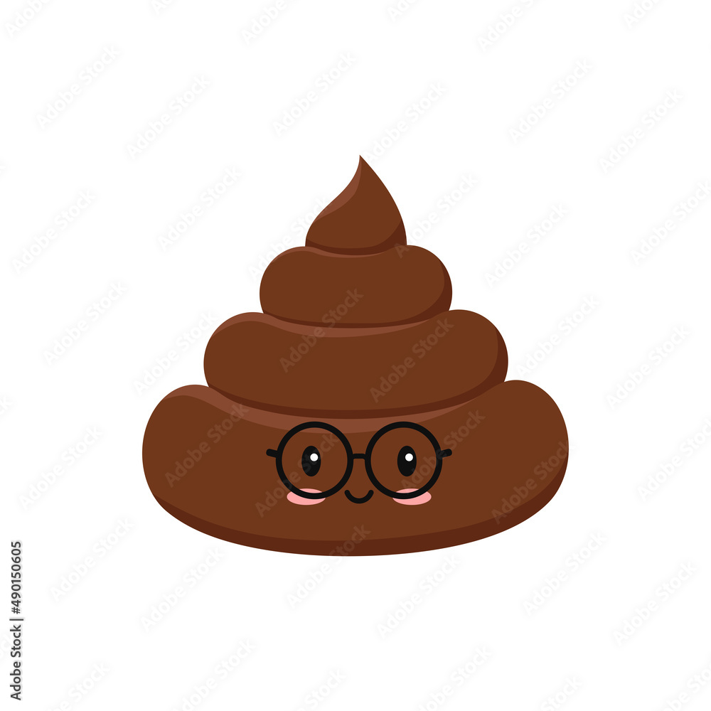 Poop cute funny excrement character in eyeglasses cartoon emoticon isolated on white background. Kawaii clever brown heap of shit emoji. Flat design vector clip art baby poo with face illustration. Poop cute funny excrement character in eyeglasses cartoon emoticon isolated on white background. Kawaii clever brown heap of shit emoji. Flat design vector clip art baby poo with face illustration.