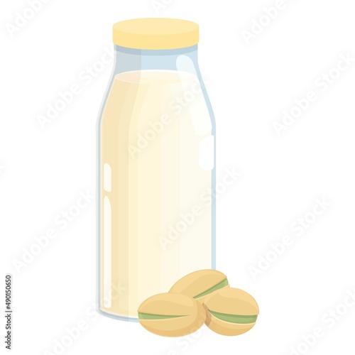 Pistachio milk bottle icon cartoon vector. Vegetable drink. Vegan food