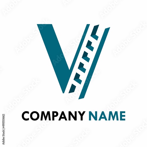 letter v with ladder logo template illustration.