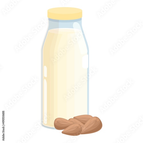 Almond nut milk bottle icon cartoon vector. Food vegan. Vegetarian drink
