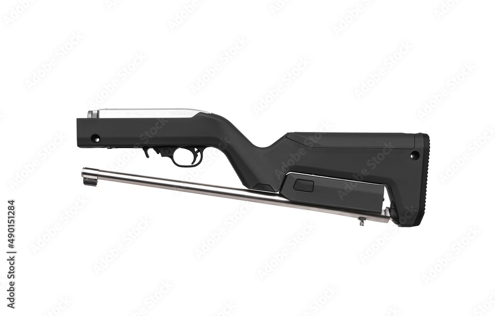 Modern semi-automatic small-caliber .22lr rifle. Sports carabiner .22lr. Isolate on a white back. Modern semi-automatic small-caliber .22lr rifle. Sports carabiner .22lr. Isolate on a white back.