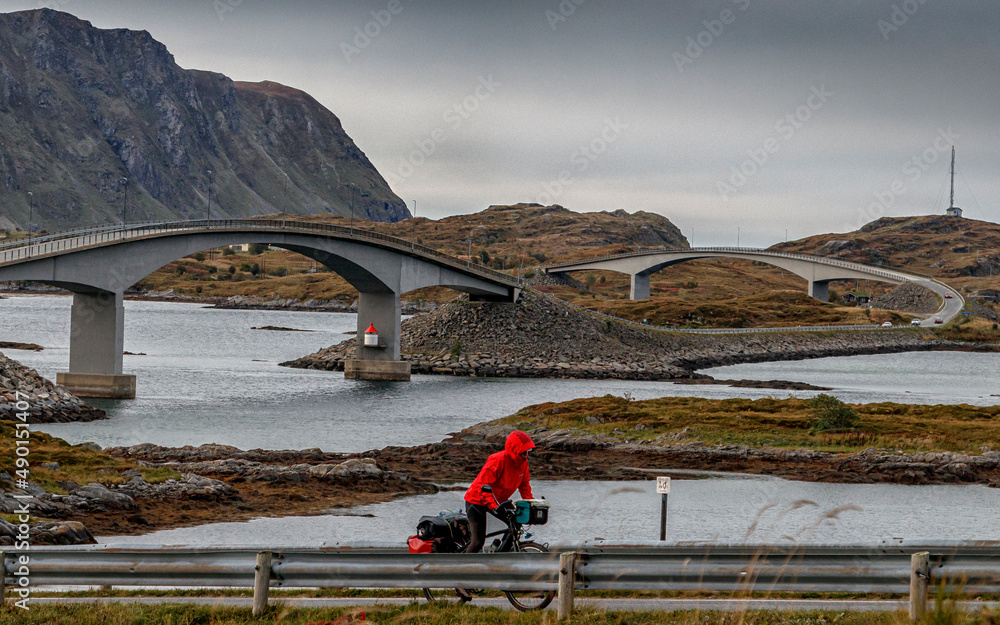 Norway Lofoten bridge over the river