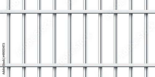 Realistic metal prison bars isolated on white background. Detailed jail cage, prison iron fence. Criminal background mockup. Creative vector illustration.
