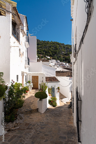 Street in the old town of the white village of Ubrique in Grazalema mountain range, Cadiz, Andalusia, Spain