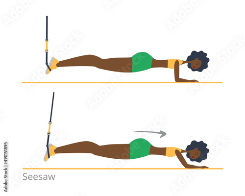 A black girl performs an exercise. Sports devices for training. Flat vector illustration. Eps10