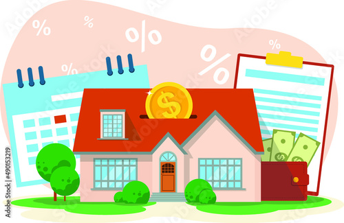 Affordable home loan, building financing, home mortgage. Buying a house on credit. The concept of mortgage lending. Stock vector illustration.
