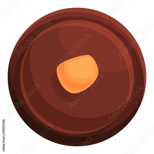 Top view bonbon icon cartoon vector. Cocoa candy. Dark piece