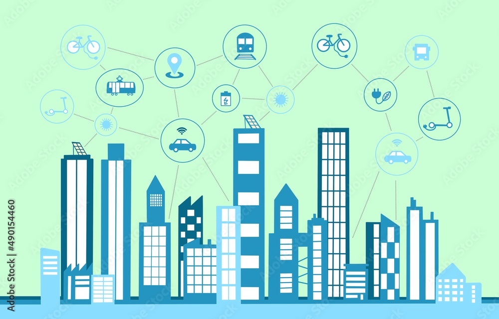 Fototapeta premium city skyline, Smart City, Connected City, Connected transportation