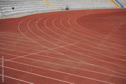 Running brown track in the stadium photo