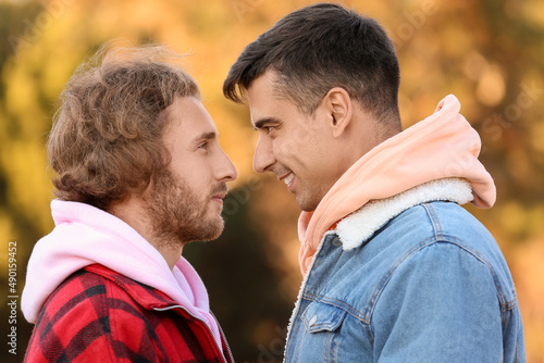Happy gay couple outdoors o...