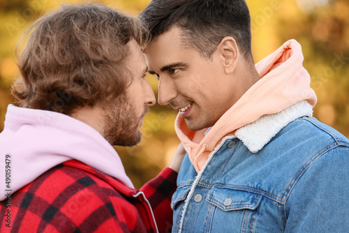 Happy gay couple outdoors o...