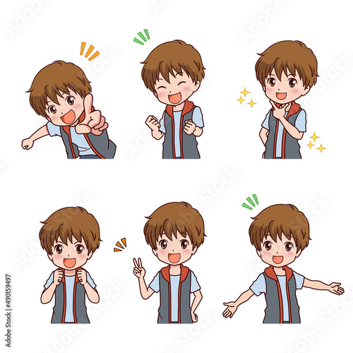 さまざまなポーズの男の子のイラスト