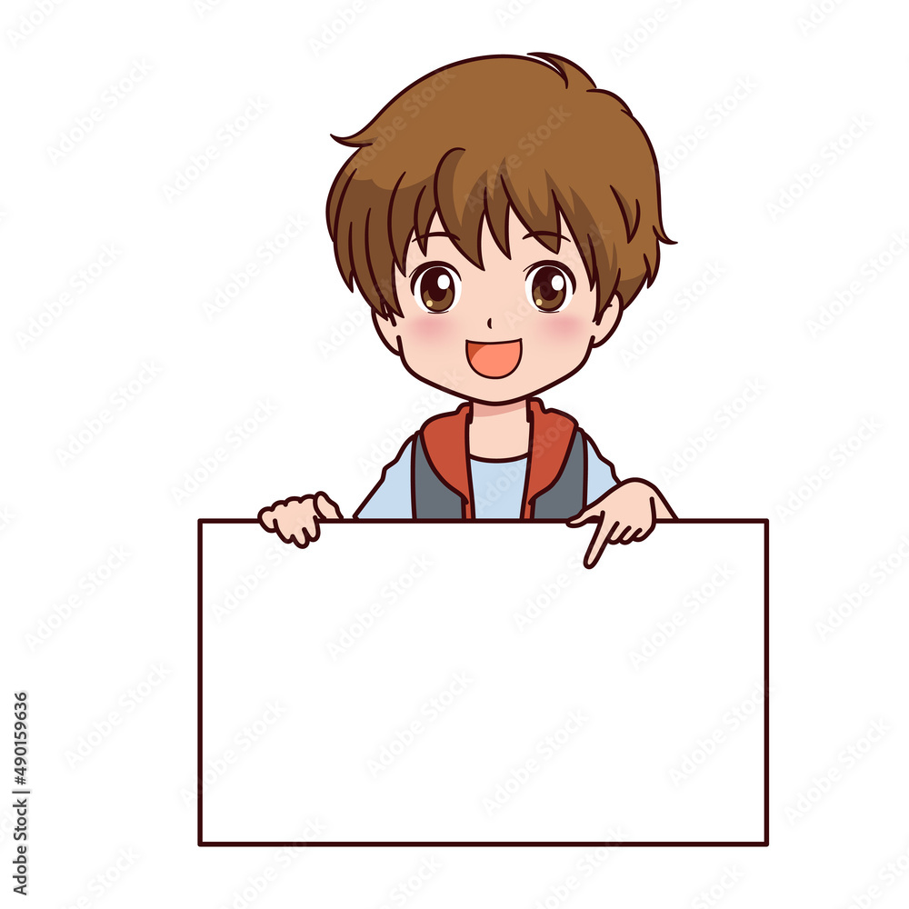 メッセージボードを持つ男の子のイラスト