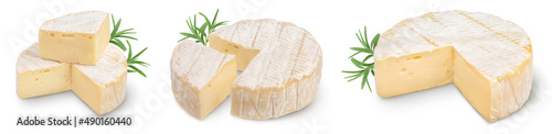 Camembert cheese isolated on white background with clipping path and full depth of field, Set or collection