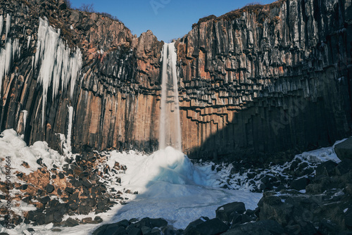 Svartifoss waterfall landscape in winter