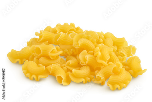 Pasta cornetti creste macaroni isolated on white background with clipping path and full depth of field