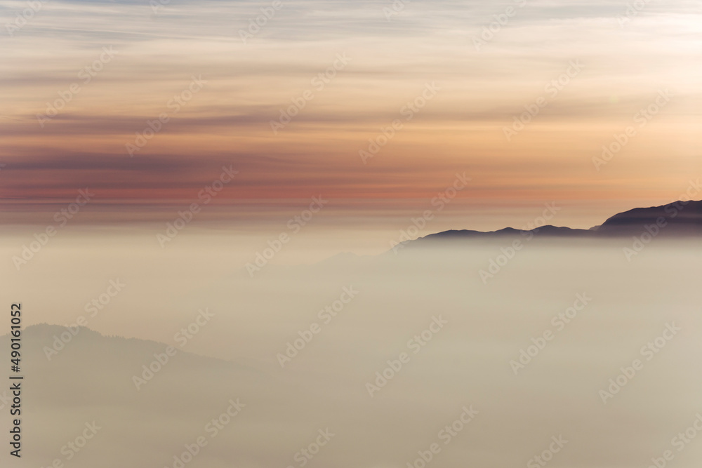sunrise over the sea of mist in the mountains