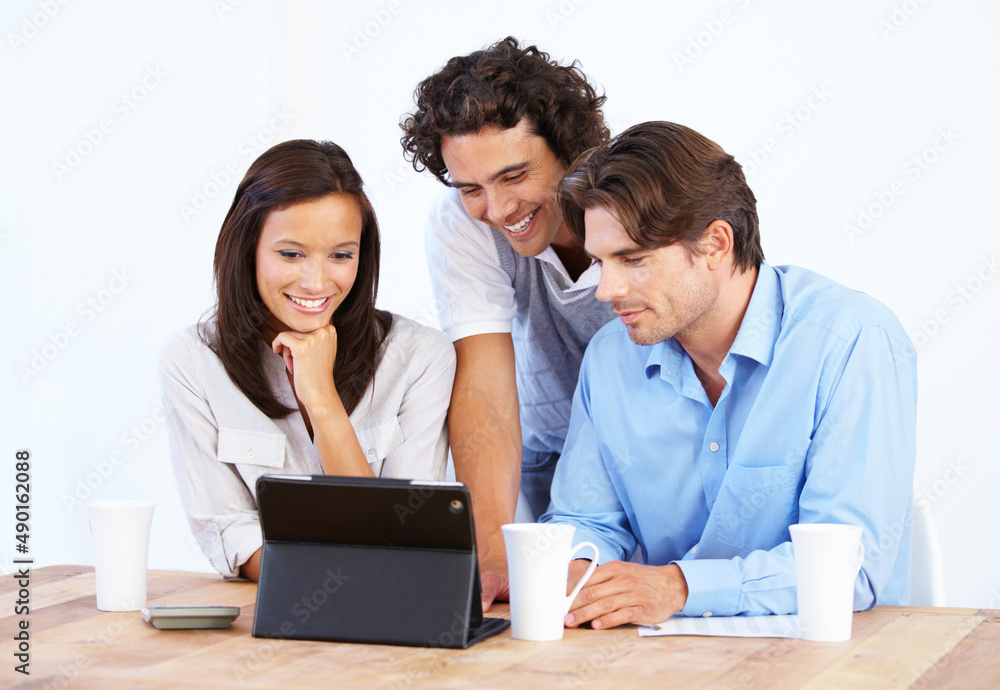 Connectivity makes conference calls possible. Three entrepreneurs holding a conference call with a laptop. Connectivity makes conference calls possible. Three entrepreneurs holding a conference call with a laptop.