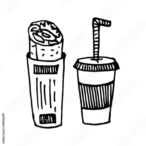 fast food set illustration shawarma and drink