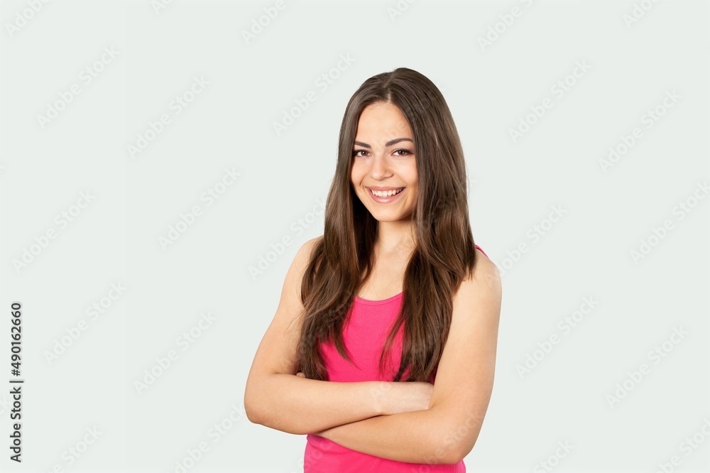 Smiling young woman, female posing, standing Smiling young woman, female posing, standing