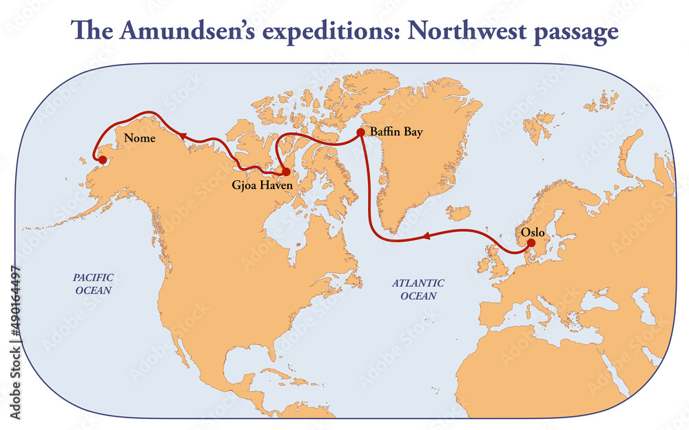 Map of the Roald Amundsen expedition to the Northwest passage Stock  Illustration | Adobe Stock