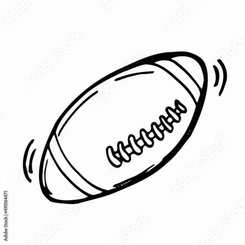 Doodle rugby ball sketch. American Football ball line vector.