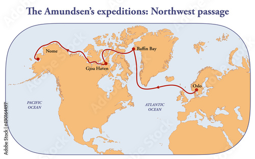 Obraz na plátně Map of the Roald Amundsen expedition to the Northwest passage