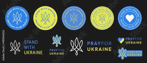 Set of Stand With Ukraine Badge Sign Emblems Vector Design.