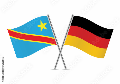 The Democratic Republic of the Congo and Germany crossed flags. DR Congolese and German flags  isolated on white background. Vector icon set. Vector illustration.