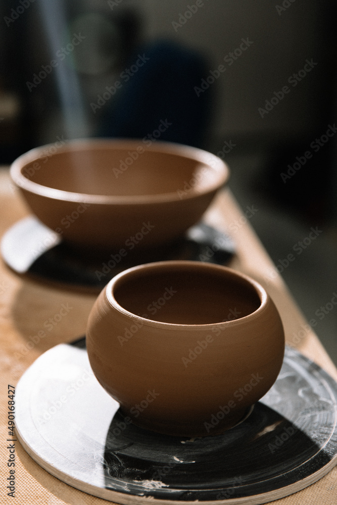 earthenware in a pottery workshop