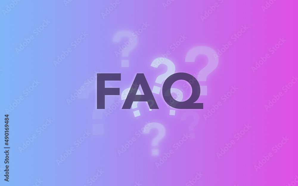 FAQ as frequently asked questions and various sized and aligned question marks against a blue purple gradient background
