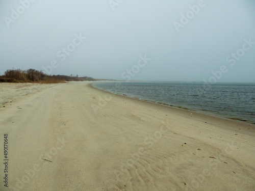 south side beach of fire island on the great south bay on a fogy morning