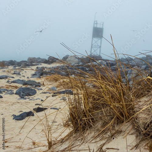 inlet market on a fogy day in the summer at Moriches Inlet, long Island NY