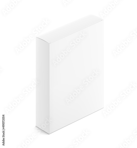 Realistic cardboard box mockup. Perspective view. Vector illustration isolated on white background. Can be use for food, medicine, cosmetic and etc. Ready for your design. EPS10.  © realstockvector