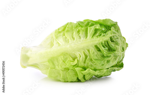 Fresh green cos lettuce isolated on white background.