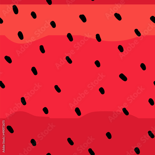 Watermelon texture seamless pattern. Abstract red summer background with seeds.