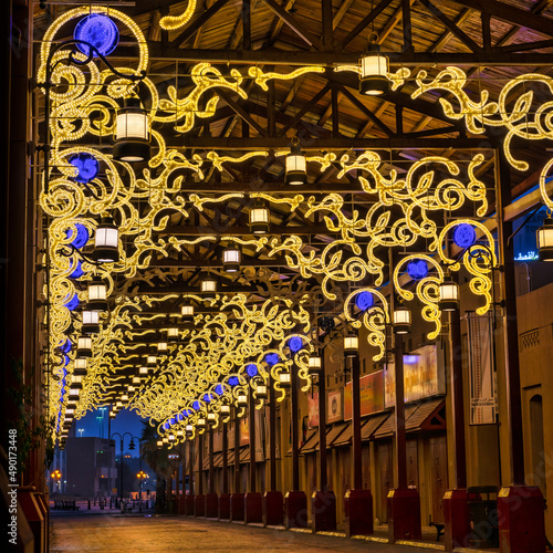 Beautiful shot of the streets of Kuwait decorated for the holidays photo